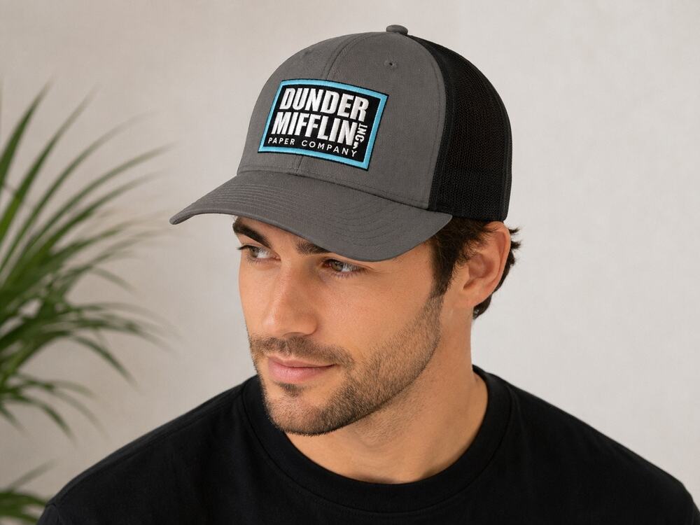 The Office Dunder Mifflin Paper Company Gray Black Snapback Trucker Hat Cap